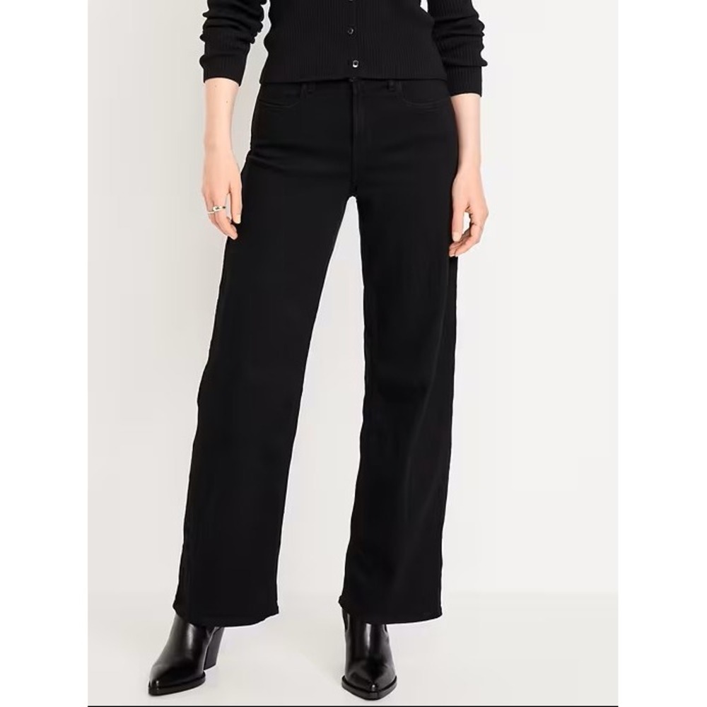 Old Navy Wow Wide Leg Jeans Womens 10 High Rise Black Stretch Denim Pants